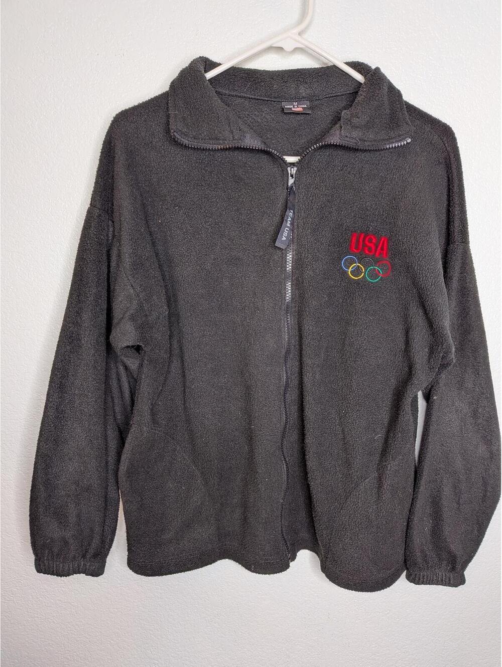 Team USA Olympics Fleece Jacket Women’s Medium Full Zip Black Embroiderey